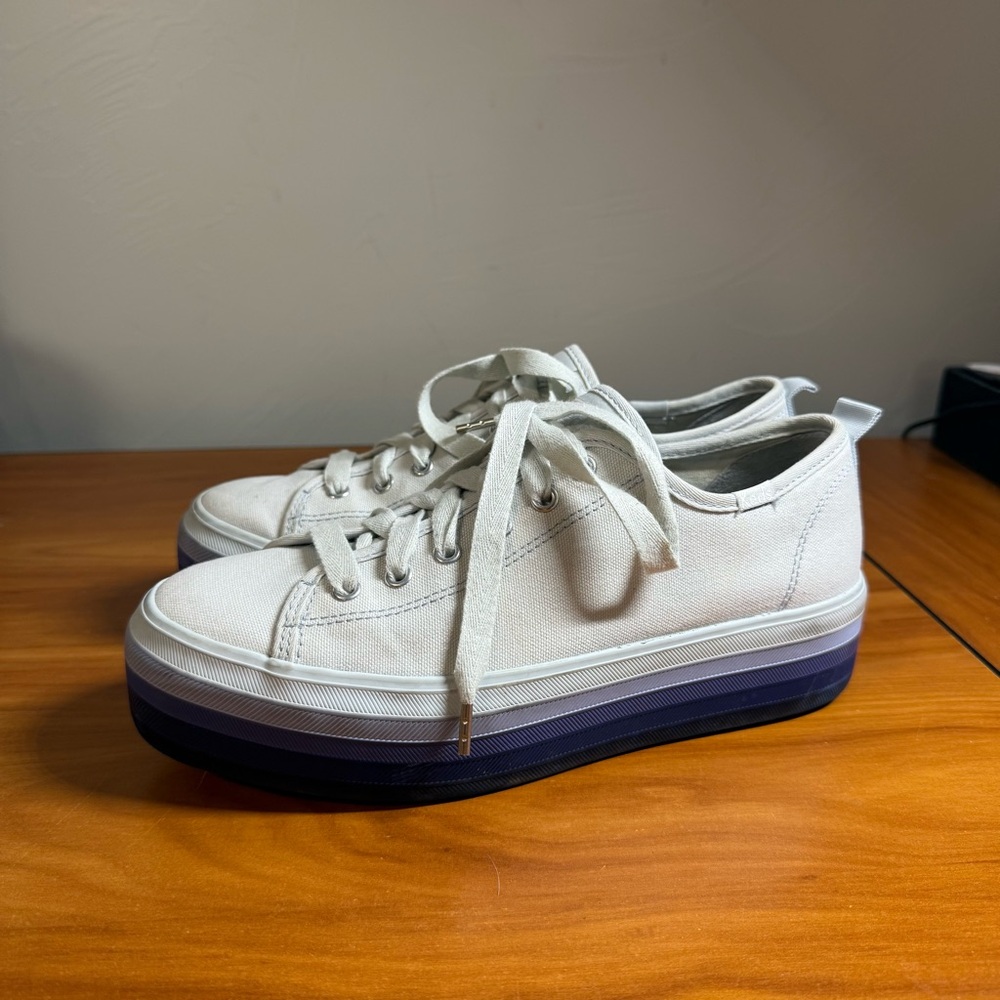 Keds Tripple Up Lace Up Platform Sneaker‎ Blue White Stripe Canvas Shoe W8
